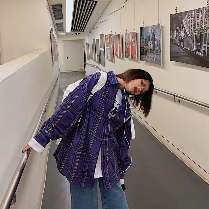 春夏新款格子防晒衣女学生韩版宽松百搭显瘦中长款衬衫上衣潮