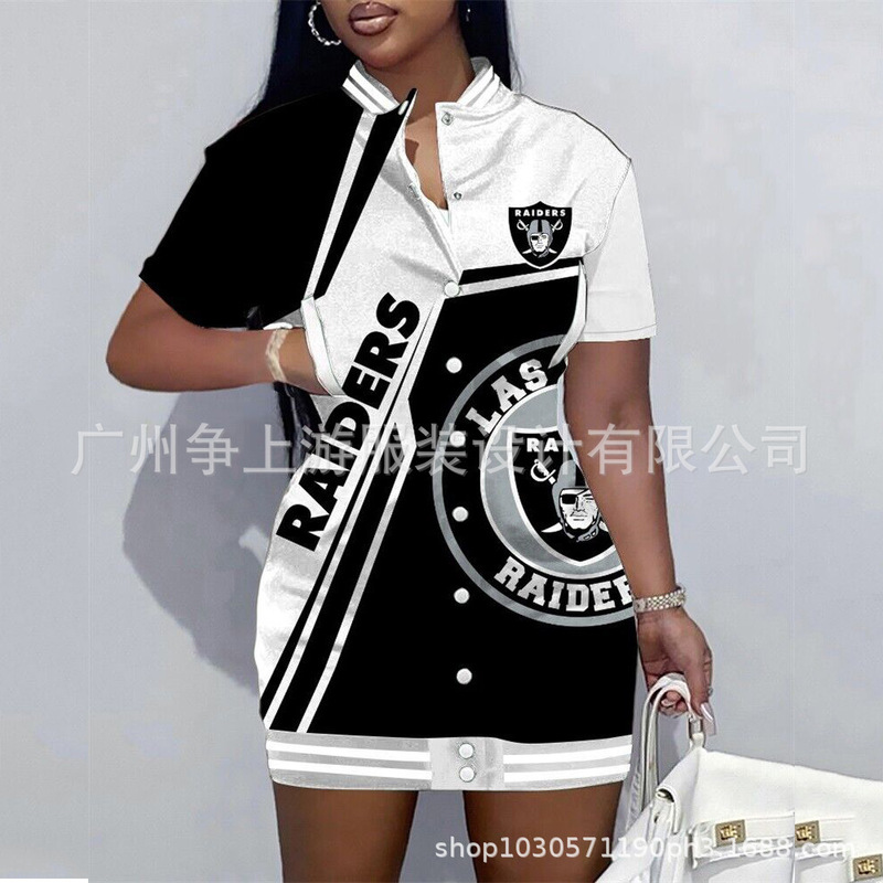 European and American Export Women's Clothing Printed Nfl Jacket Women's Short-Sleeved Slim Casual Pirate Skirt Long Women's Football Uniform