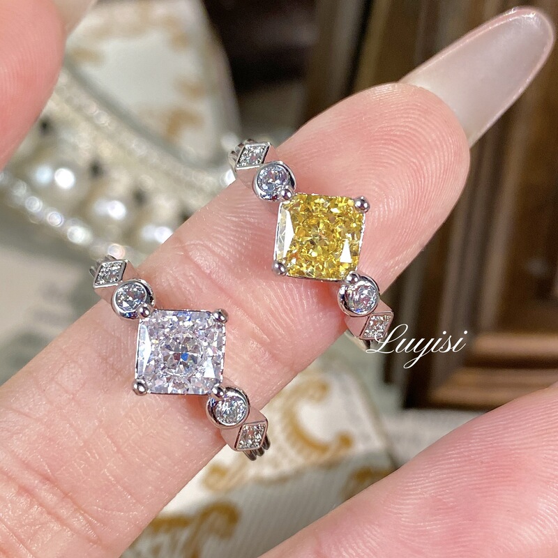 New Fashion Princess-Cut Diamond Ring with Goose Yellow Ice Flower Cut, High-End Dazzling Small Square Diamond Stackable Ring for Women New Fashion Princess-Cut Diamond Ring with Goose Yellow Ice Flower Cut, High-End Dazzling Small Square Diamond Stackable Ring for Women