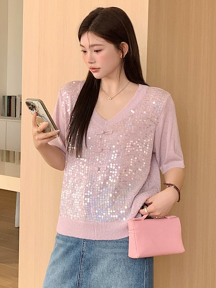 Дизайн ногтей sequins, булавка, свитер, футболка с коротким рукавом, плюс размер, тренд сезона