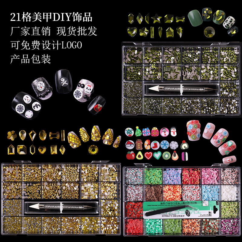Cross-border nuevo 21 rejilla de uñas rhinestone diamante plano de cristal redondo de forma especial diamante uñas joyería punto diamante traje al por mayor