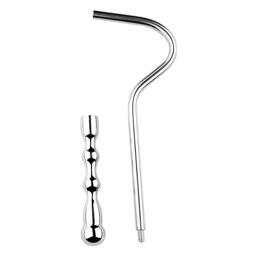 Анальная пробка из нержавеющей стали с изогнутой трубкой, двойными шариками, сменным анальным крючком, анальный крючок для геев.