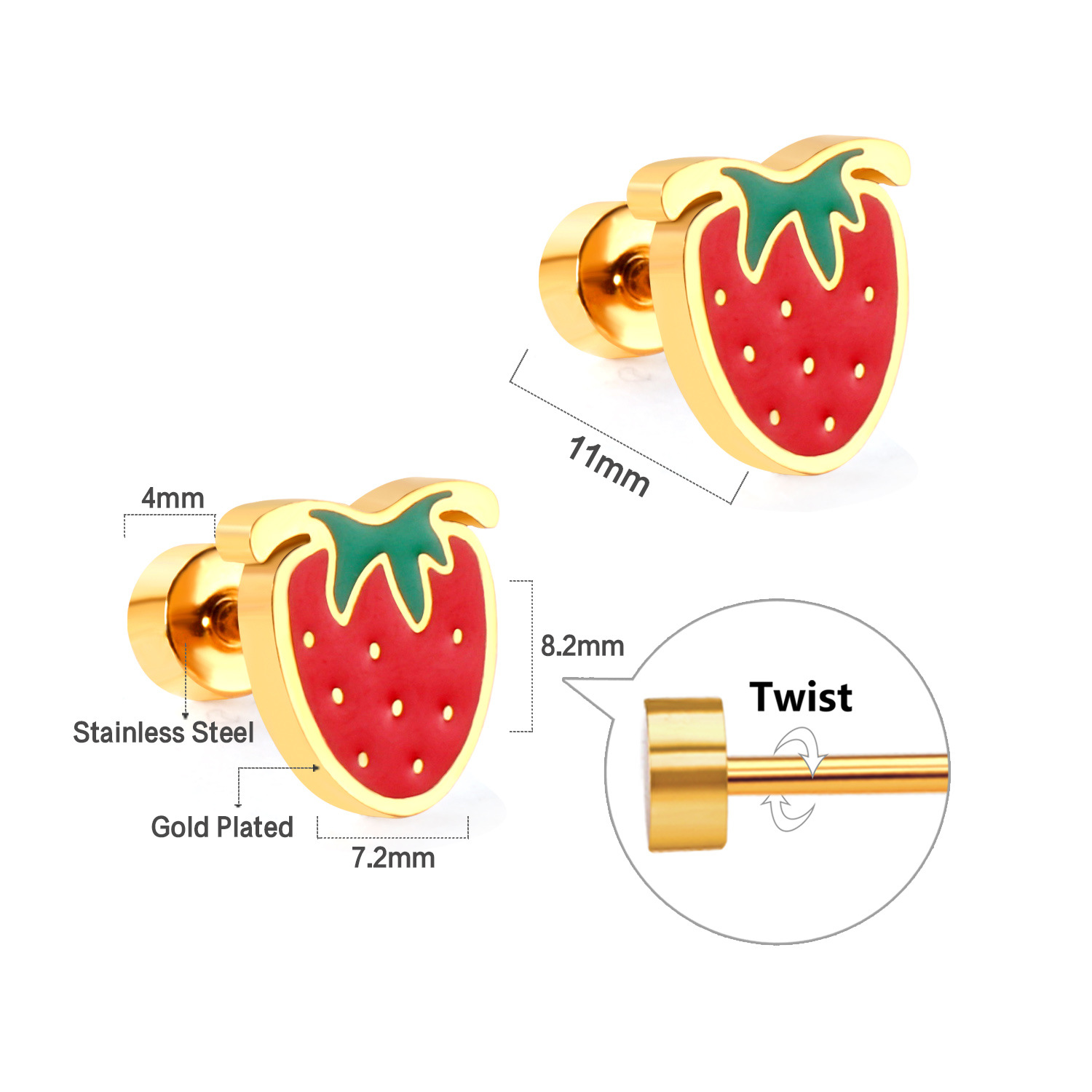 1 Pair Quantity Daily Occasion Cute Rainbow Fruit Shell Stainless Steel Ear Studs 1 Pair