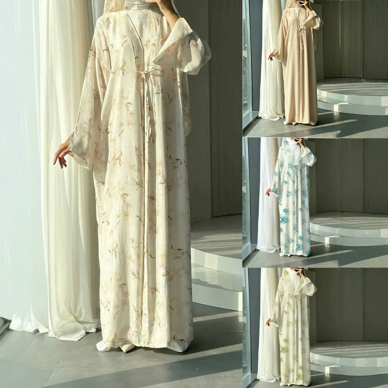Bohemian floral print casual dress, suitable for daily and festive wear, women's long loose-fitting gown