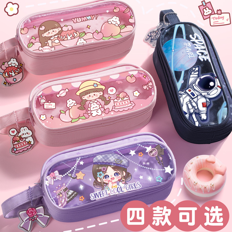 2025款手提卡通大容量筆袋初中生簡約手提包多功能透明筆袋