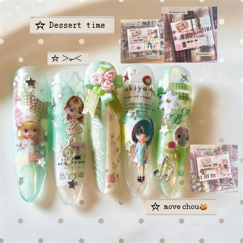 Korean vintage dreamcore fabric transfer paper patchwork lace y2k millennium subculture nail art transfer paper Korean vintage dreamcore fabric transfer paper patchwork lace y2k millennium subculture nail art transfer paper
