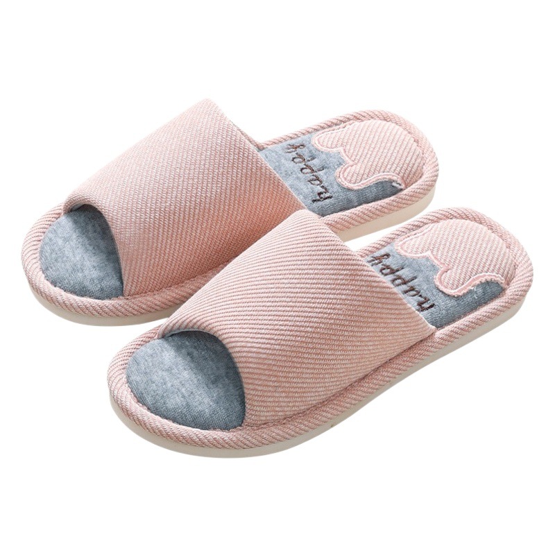 New Four Seasons Home Fabric Cotton Linen Slippers Women's Linen Couple Indoor Moon Shoes Japanese Style Home Solid Color Spot