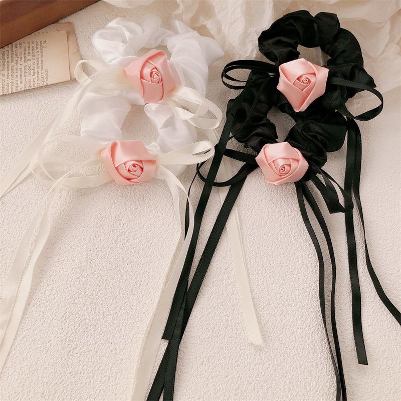 Dulce estilo retro arco de arco de cinta anillo de cabello atmósfera romántica cuerda de cabello adornamiento de cabello de cabello de cabello de cola de caballo de estilo universal