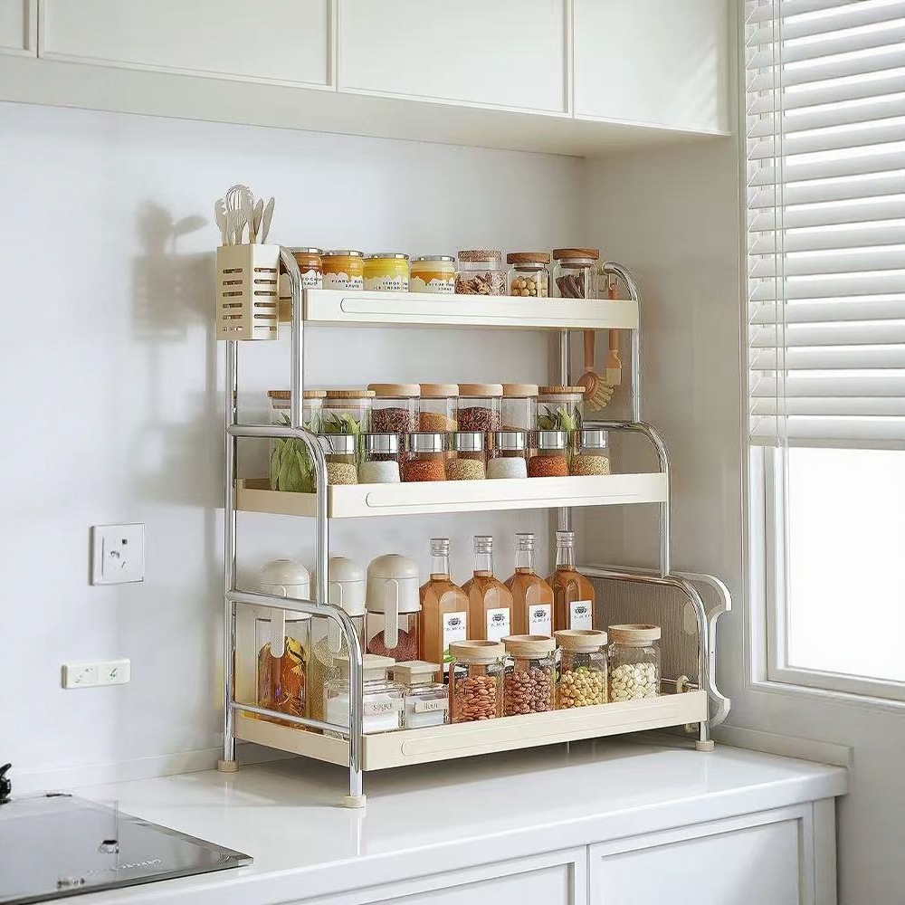 厨房调料品置物架家用多功能不锈钢台面调味料架筷子桌面收纳架子