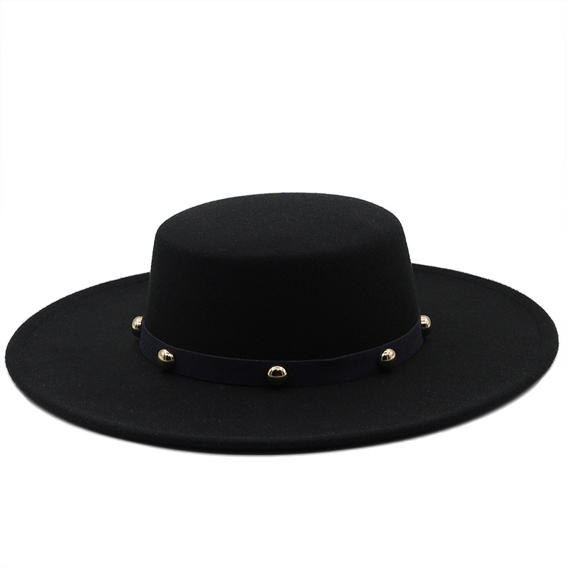 European And American Retro Multicolor Flat Top Hat Big Brim Hat Autumn And Winter Wool Felt Hat display picture 2