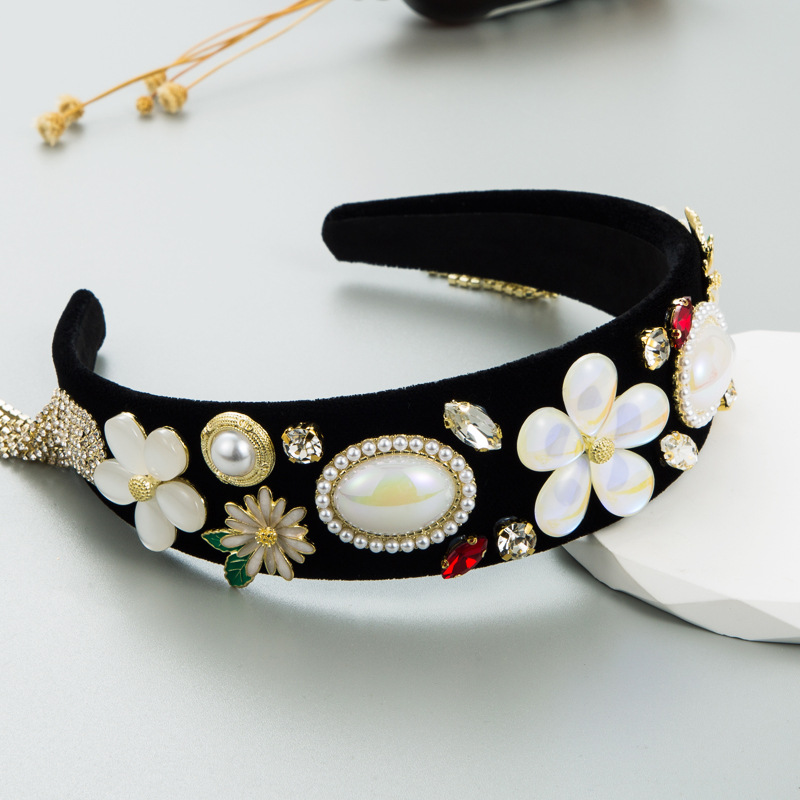 Baroque Style Flower Cloth Artificial Rhinestones Artificial Pearls Hair Band2