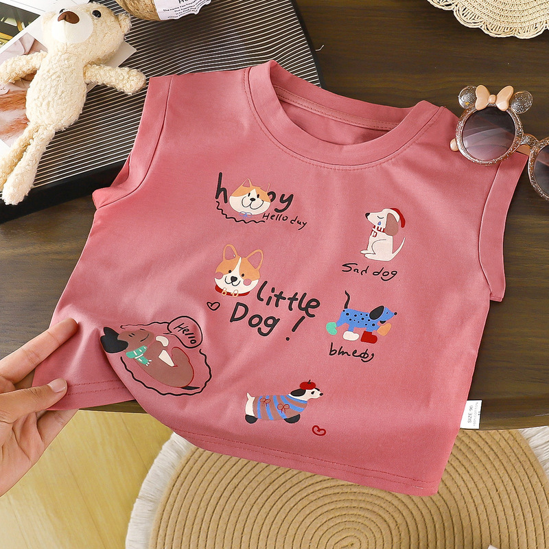 100% Cotton Kidsren's Vest T-Shirt for Boys and Girls 2025 New Summer Cartoon Baby Sleeveless Breathable Top