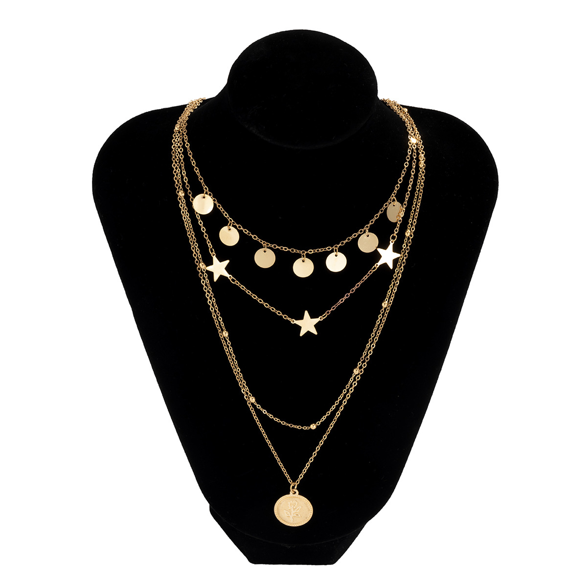 fashion copper sequins star bead chain alloy pendant necklacepicture3