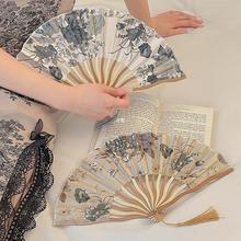 新中式古风折扇水墨画中国风旗袍道具夏天携带随身可折叠贝壳扇zb