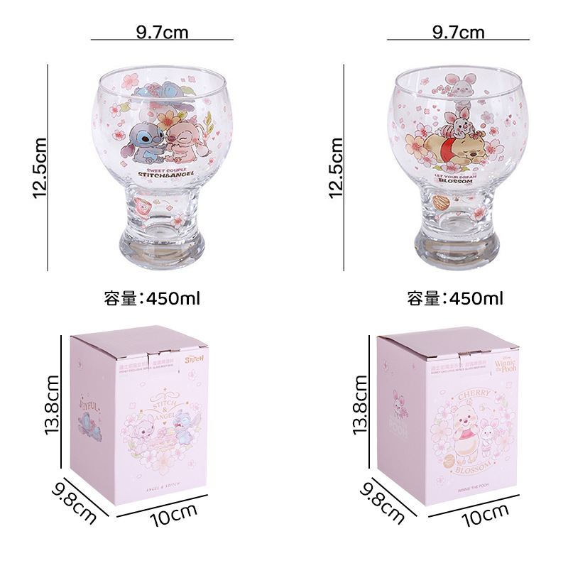 Disney Pooh Series Vaso de cristal de celebridades netas Vaso lindo para bebidas frías Vaso de jugo alto Vaso de cerveza de alto valor