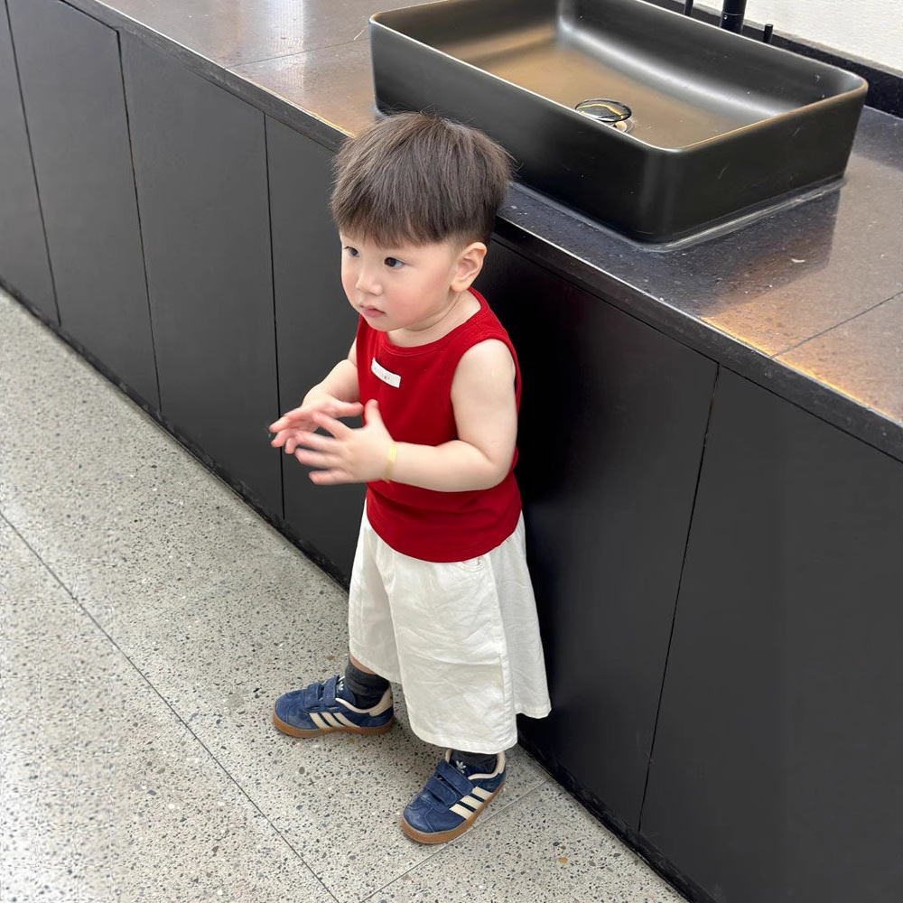 Korean Kidsren's Clothing Kidsren's Suit Summer Boys Casual Simple Vest T-Shirt Girls Baby Wide-Leg Pants Two-Piece Set