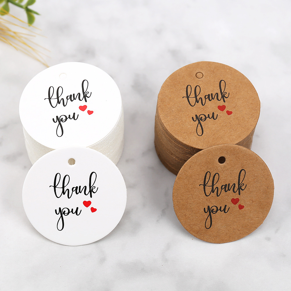 牛皮纸感谢吊牌2024跨境新品thank you圆形卡片烘焙标签装饰吊卡