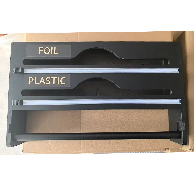 スポット家庭用竹プラスチックラップ収納ボックスキッチンコンビニエンスバッグ錫箔カッター木製壁掛けペーパータオルホルダー|undefined
