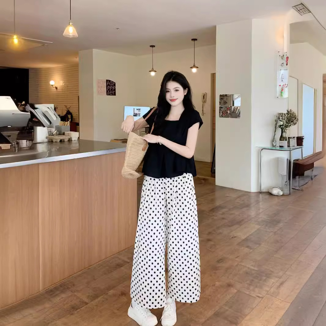  夏  L-4XL 大きいサイズ トップス ワイドパンツ 上下セット