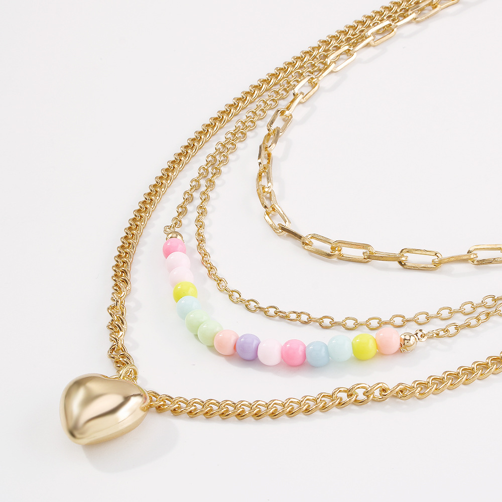 Vente en gros bijoux perles de couleur pendentif en forme de coeur collier multicouche nihaojewelrypicture8