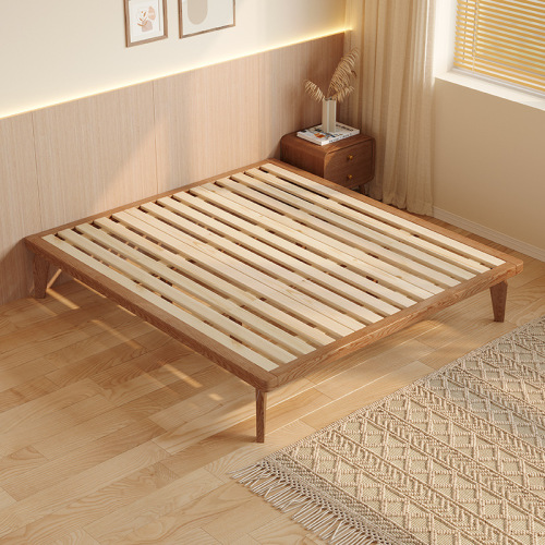Simple and modern edge bed frame without headboard, space-saving single bed for small apartments, 1.2-meter white ash wood solid wood bed