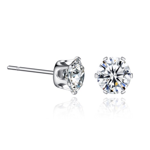 Wholesale Foreign Trade Crown Stainless Steel Zircon Earrings, Six-Pin Small Stud Earrings, Titanium Steel Ear Bone Pins – Trendy Women’s Accessories