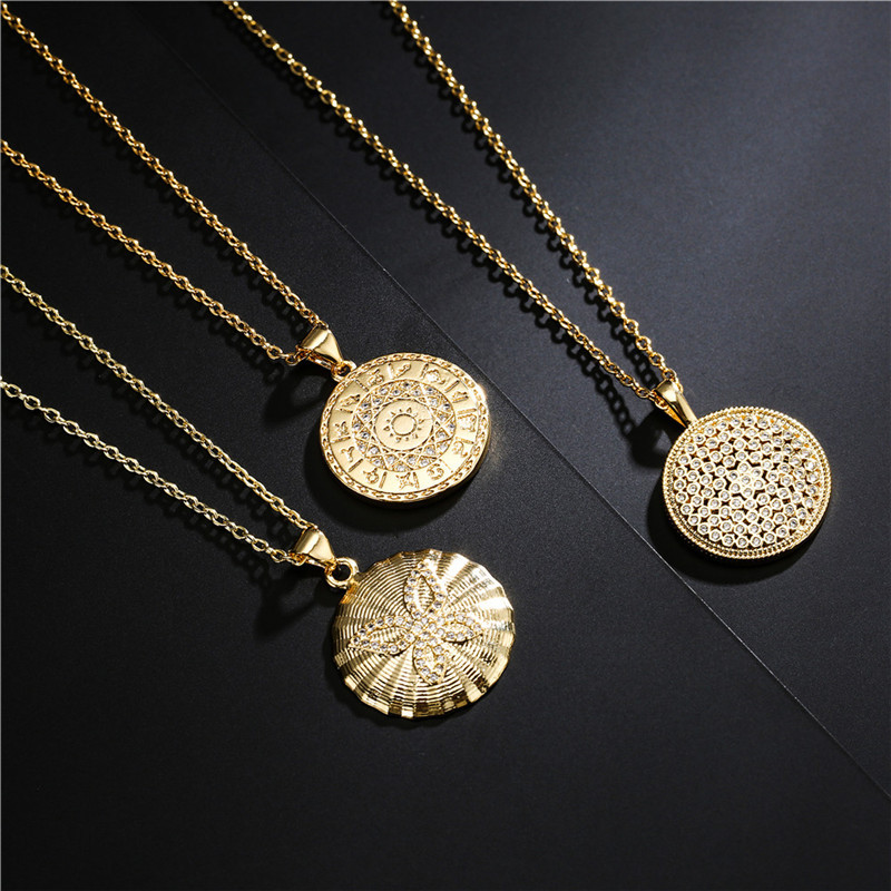 Fashion Golden Disc Geometric Copper Inlaid Zircon Necklace Wholesale display picture 8