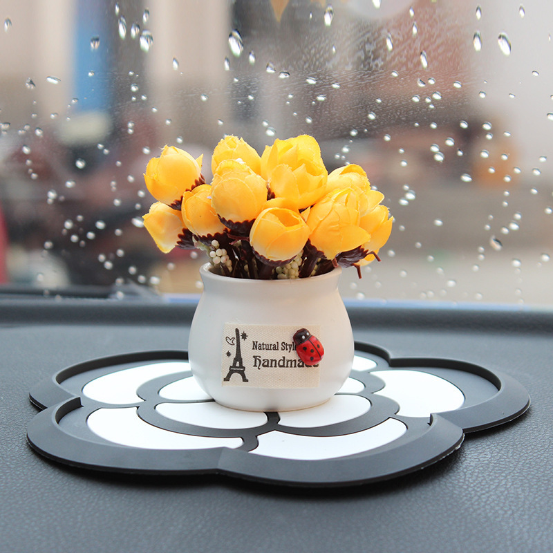 Decoración creativa de plantas en macetas de coche, flores y frutas, decoración de coche, coche, linda flor, decoración pequeña, niña