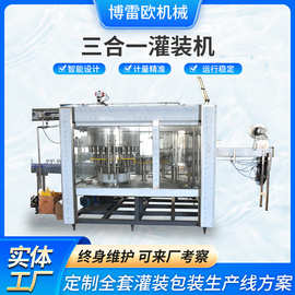 厂家供应饮用水灌装设备全自动冲瓶灌装拧盖三合一液体灌装生产线