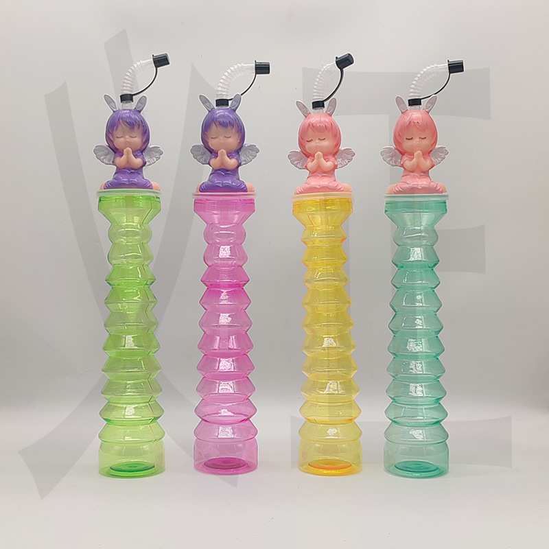 Venta caliente de comercio exterior fabricante spot PET taza de árbol de coco taza de pajita de plástico botella de jugo desechable forma personalizada árbol de coco