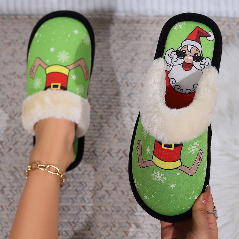 Couple's Household Santa Claus Cotton Slippers, Simple and Warm, Memory Foam, Comfortable, High-Heeled, Non-Slip, Soft-Soled Cotton Shoes