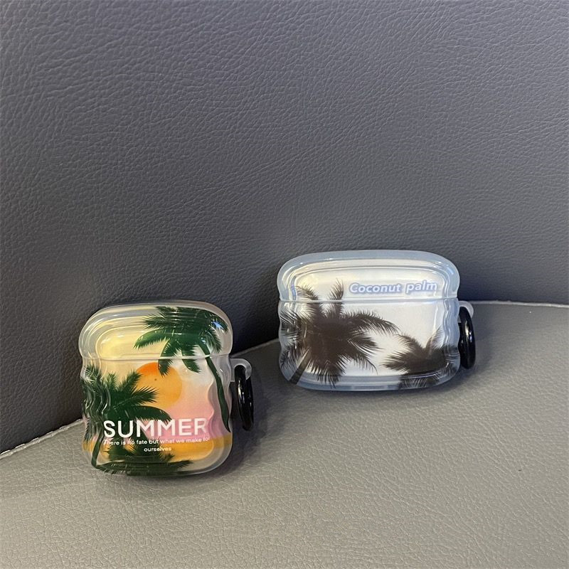 Adecuado para Apple Airpods 4 coreanos ins paisaje de árbol de coco pro3 auriculares bluetooth funda ondas