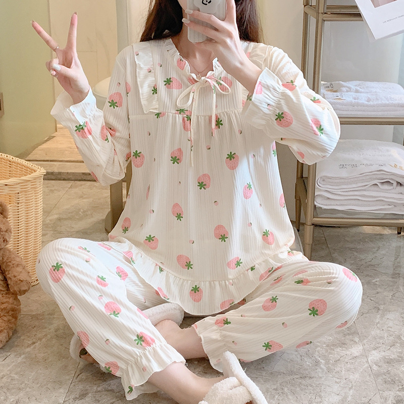 Estilo japonés pijamas florales de las mujeres de otoño e invierno estilo coreano de manga larga dulce lindo princesa estilo vivo traje de desgaste al por mayor