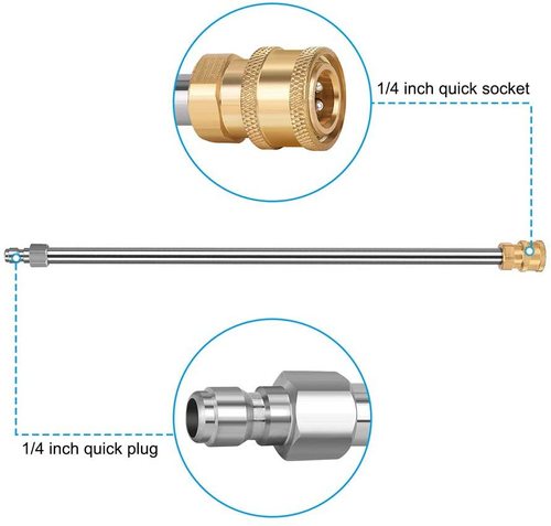 High-pressure cleaner extension rod 1/4 stainless steel extension rod 17-inch extension rod quick connection to high-pressure water gun