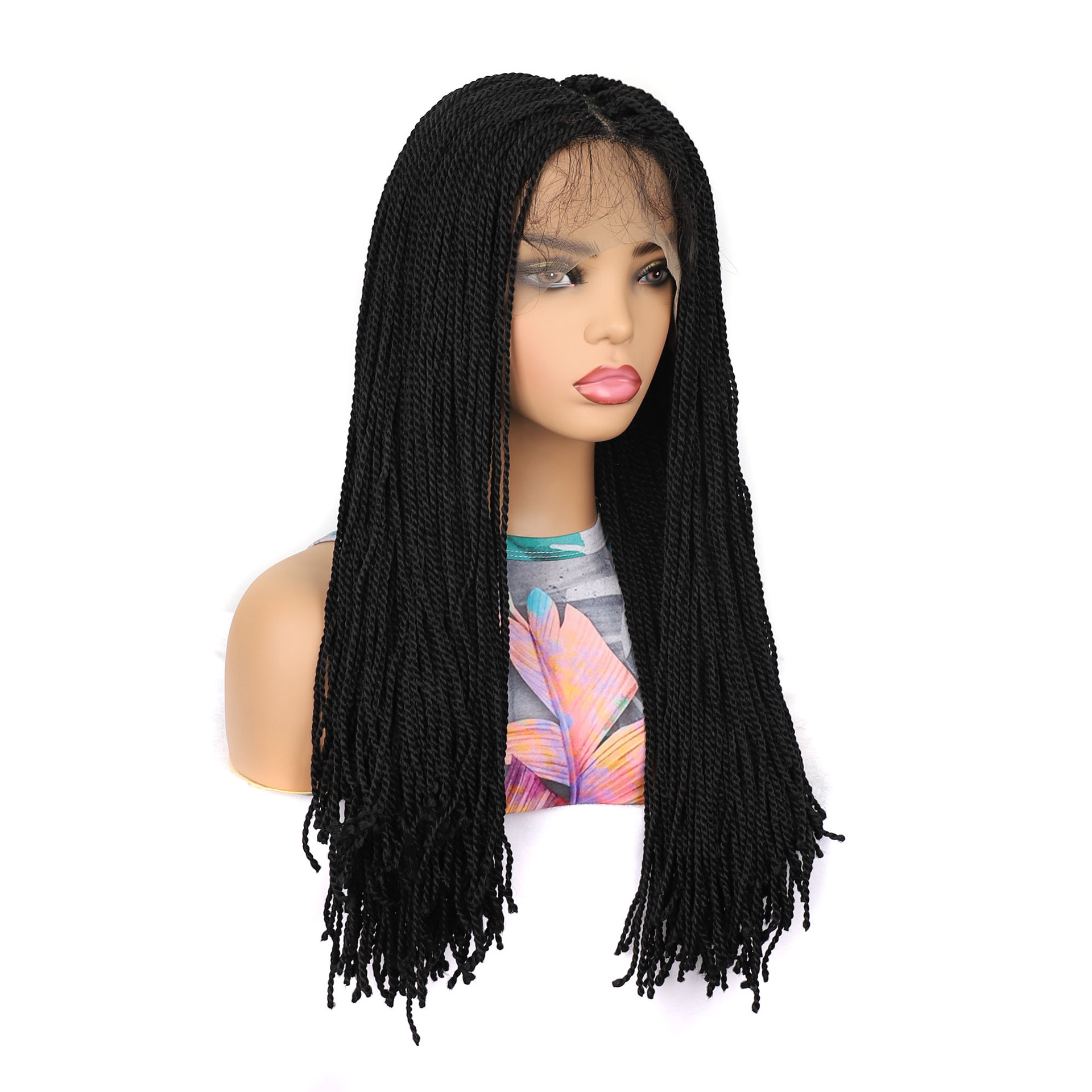 Synthetic wig Chemical fiber front lace double twisted wig for women's dirty braid headband_voghion.com