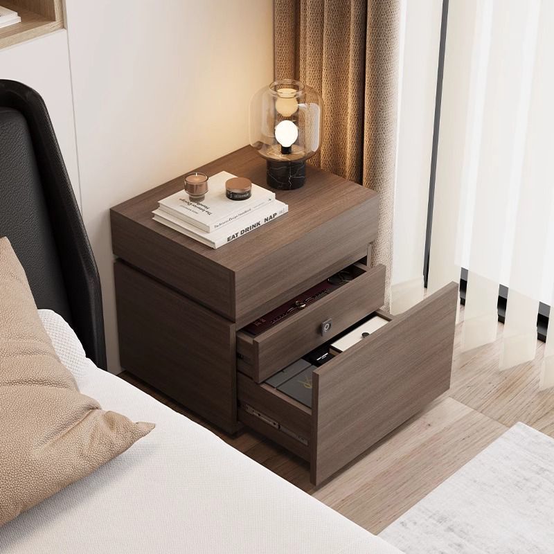 Pure Solid Wood Bedside Table Italian Minimalist Bedroom with Hidden Drawer Storage Cabinet Fingerprint Lock Bedside Table