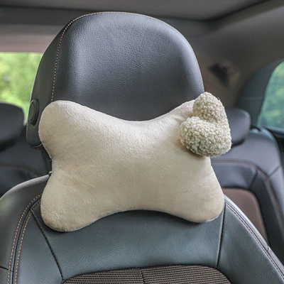 Headrest: Cushion, Cute Car Rear Pillow - beige-beige-love-single-pack