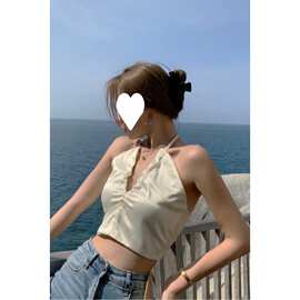 2022性感修身显瘦v领小吊带挂脖紧身内搭背心短上衣女