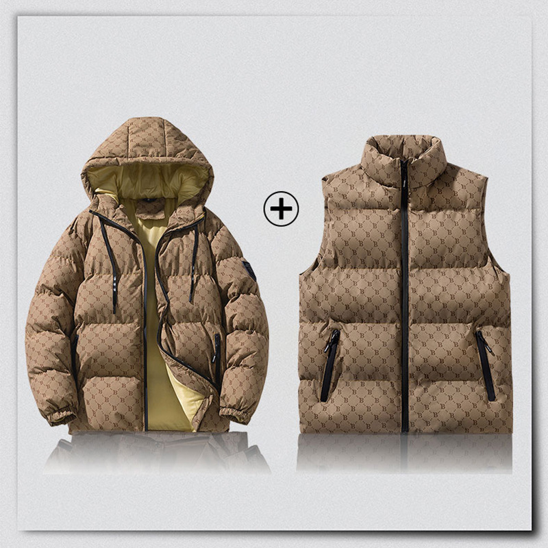 2024 nuevo estilo B explosión de moda casual de algodón cálido hombre sin mangas grueso chaleco de dos piezas