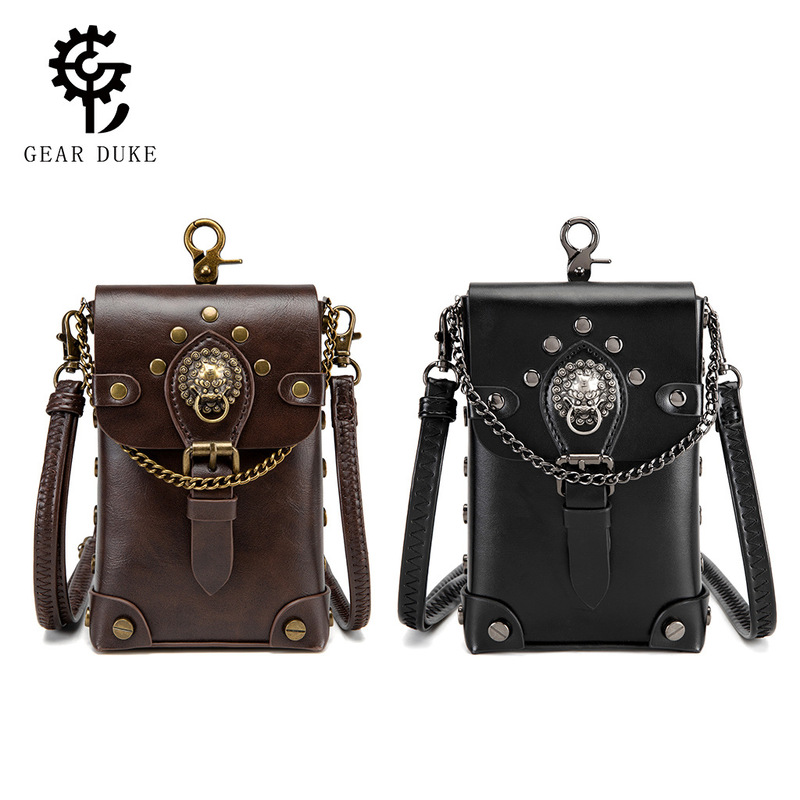 TEMU Hot Sale European and American Retro Small Square Bag Steampunk Metal Decorative Bag Original Chain Change Mobile Phone Satchel