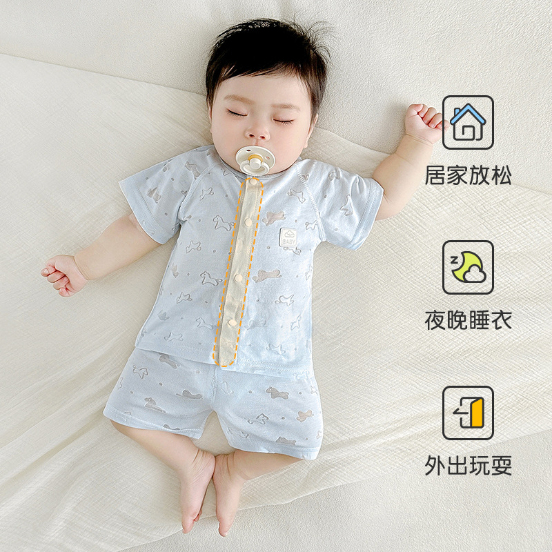 Traje de manga corta para bebé, estilo fino para niños de verano, salida dividida, niños y niñas, entrepierna abierta, ropa transpirable, ropa de verano para bebés image 3