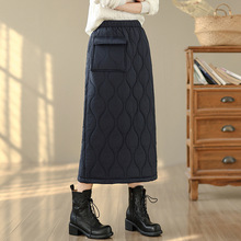 现货羽绒棉半身裙女冬季加厚保暖中长款夹棉包臀裙开叉一步直筒裙