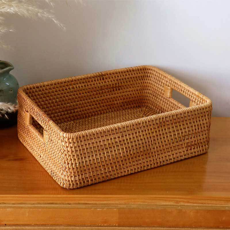 Vietnamese Rattan Storage Basket Japanese Style Ins Desktop Hand-Woven Basket Snack Box Rectangular Suitcase Wholesale