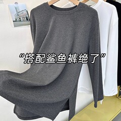 ヨーロッパの駅の大きい版の中で長いタイプは尻の長袖を遮って底の上着の女性を打って保温します秋冬の丸首のゆったりしているtシャツ