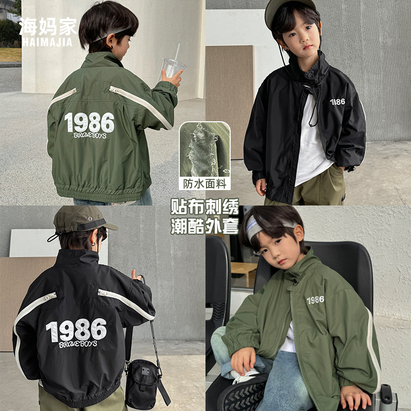 Boys' stand collar fashionable jacket 2024 spring new children's Haima Korean style children's jacket three-proof top