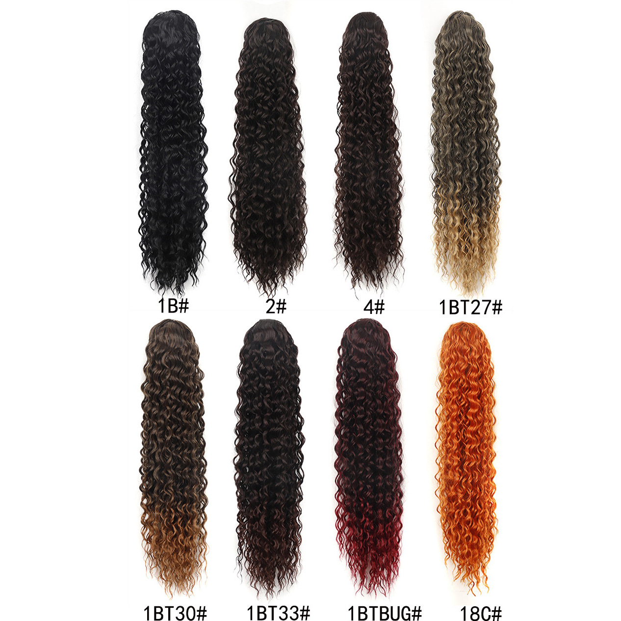 Parrucca da donna con capelli sintetici, tasca in rete, corda da tirare, ricci profondi, faccia a bolle, treccia di coda di cavallo arricciata_voghion.com