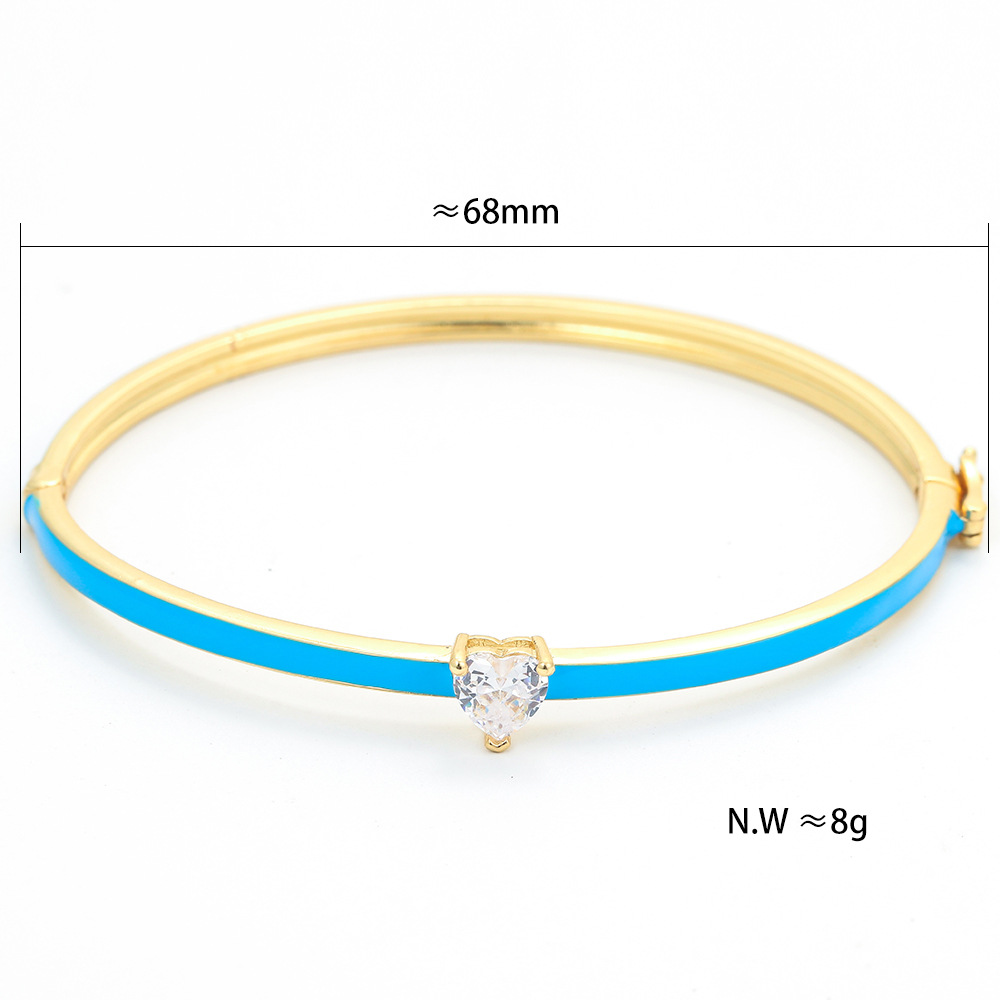 Simple Style Heart Shape Copper Bangle Plating Inlay Zircon Copper Bracelets display picture 4