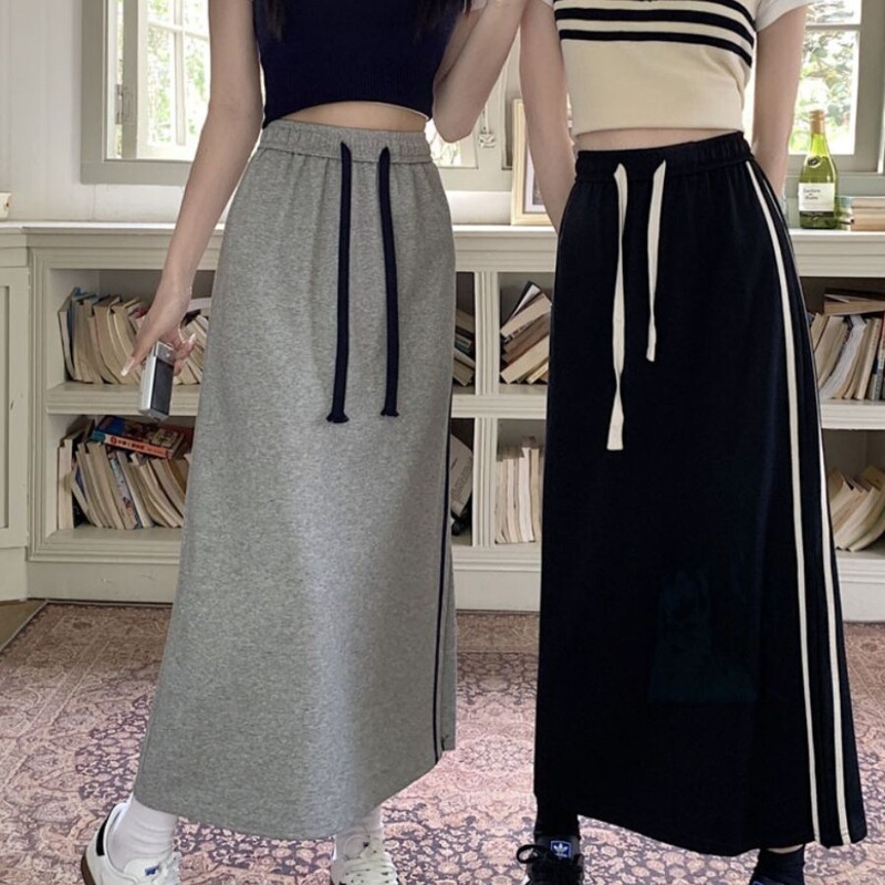 Plus-Size Women's 150kg American-Style Sporty Casual Skirt, Summer A-Line Mid-Length Straight Skirt with Side Slit Plus-Size Women's 150kg American-Style Sporty Casual Skirt, Summer A-Line Mid-Length Straight Skirt with Side Slit