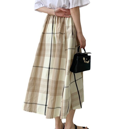 7-Color New Arrival In Stock 2024 Spring Summer Korean Bestselling Checked Semi-Skirt, Versatile Fashion Large Swing A-Line Skirt