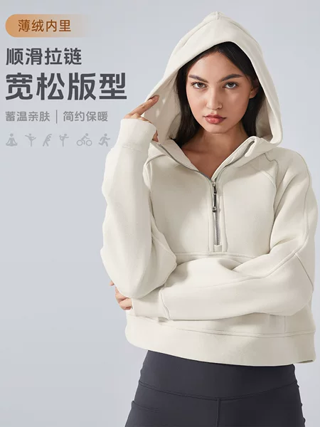 New Warm fleece-lined Sports Sweatshirt Women's Hooded Half Zip Loose Yoga Clothes Fitness Sports Jacket DAW139